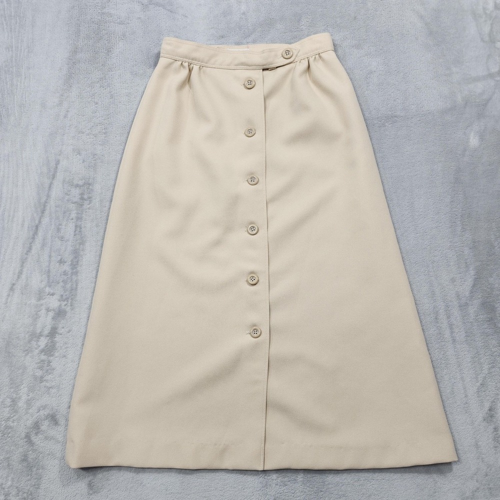 Vintage College Town Skirt Womens XS Beige Twill A-Line Button Front Midi Office